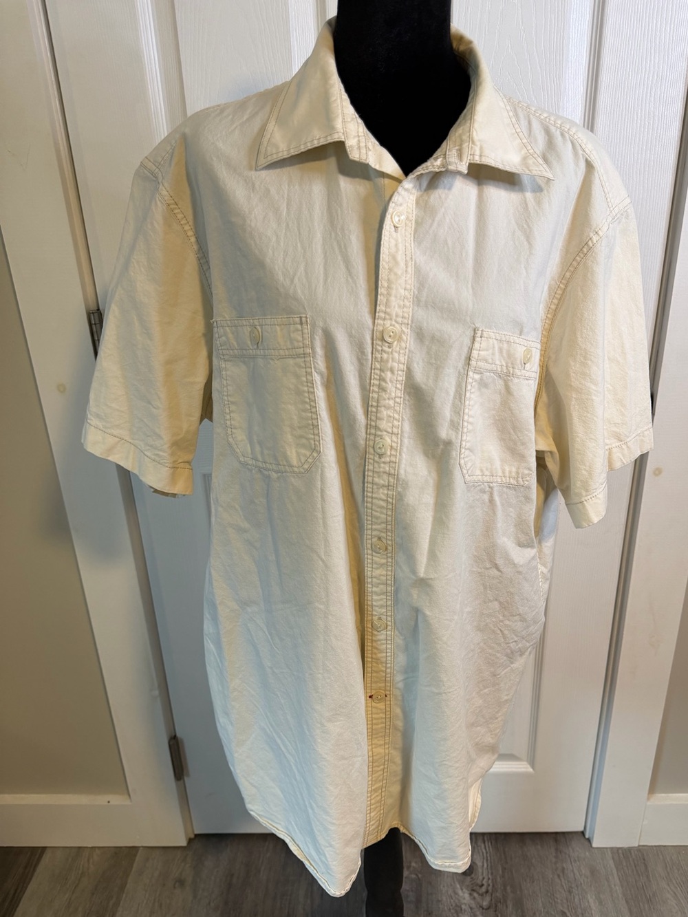 cremieux classics men’s large cream short sleeve button up y2k shirt